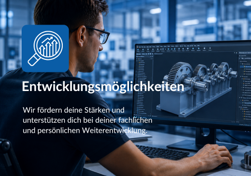 Konstrukteur arbeitet an einem 3D-Modell eines Sondergetriebes am CAD-Arbeitsplatz