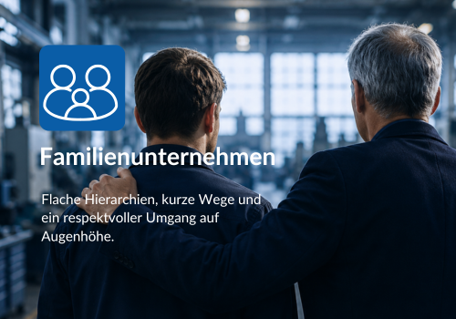 Zwei Mitarbeiter in der Produktionshalle als Symbol für Zusammenhalt und generationsübergreifendes Wissen