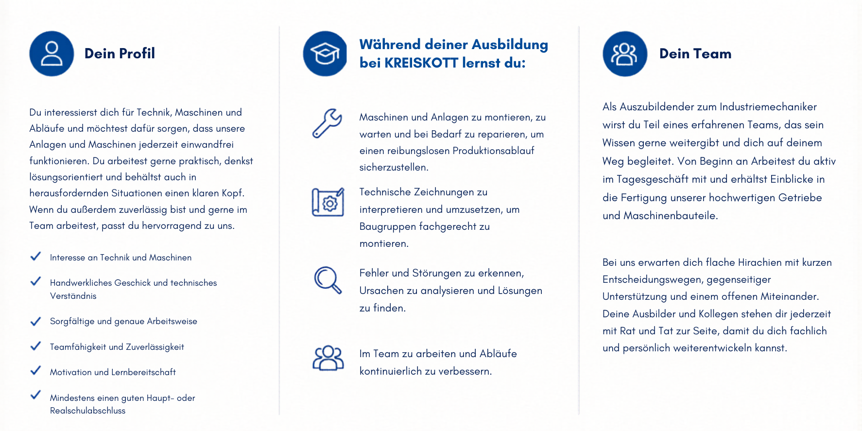 Übersicht zu kaufmännischen Ausbildungsinhalten, Anforderungen und Einsatzbereichen bei KREISKOTT.